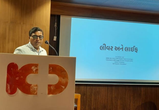 Specialist doctor giving lecture on liver diseases