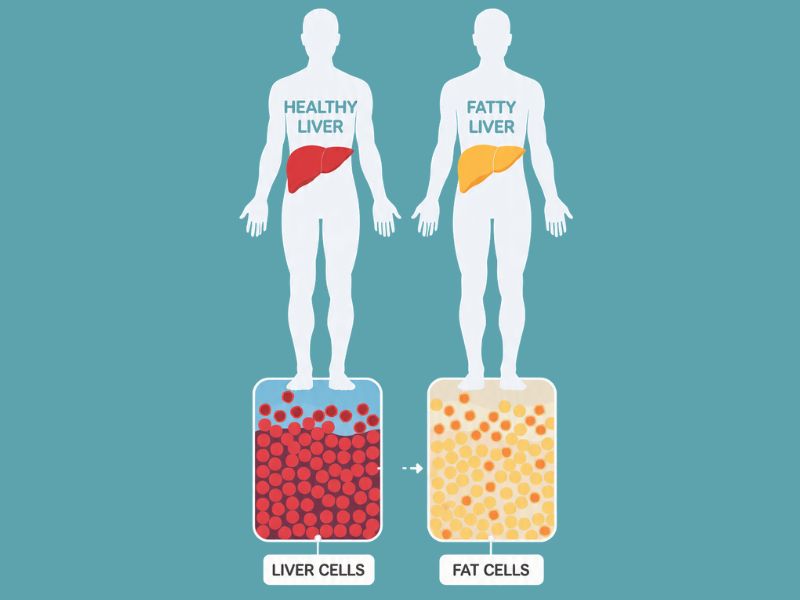 fatty liver vs healthy liver comparison infographic
