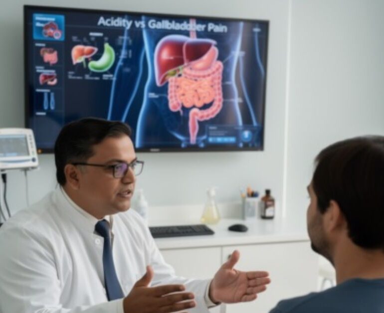 doctor explaining acidity vs gallbladder pain symptoms