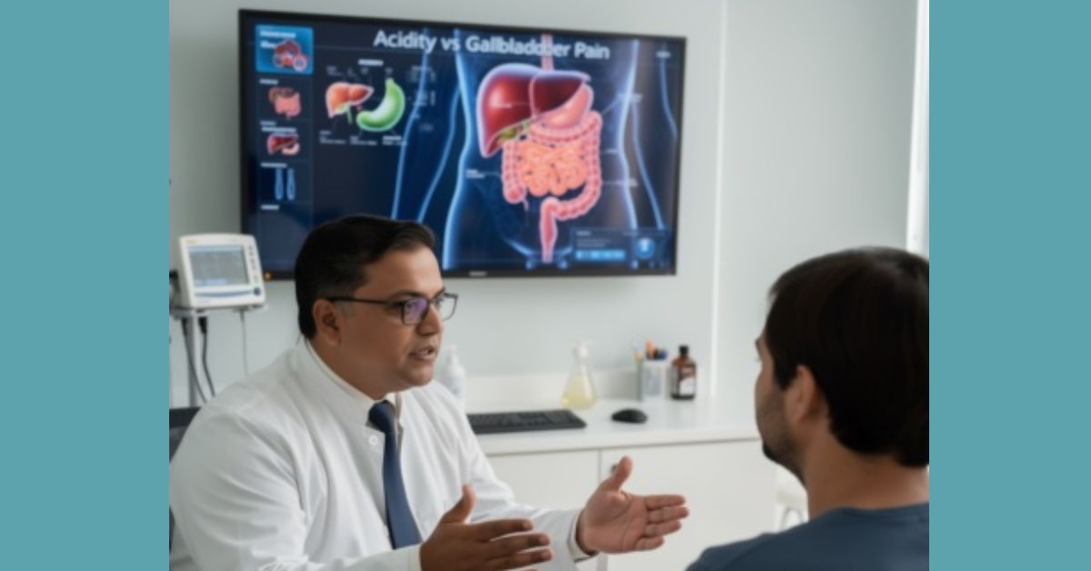 doctor explaining acidity vs gallbladder pain symptoms