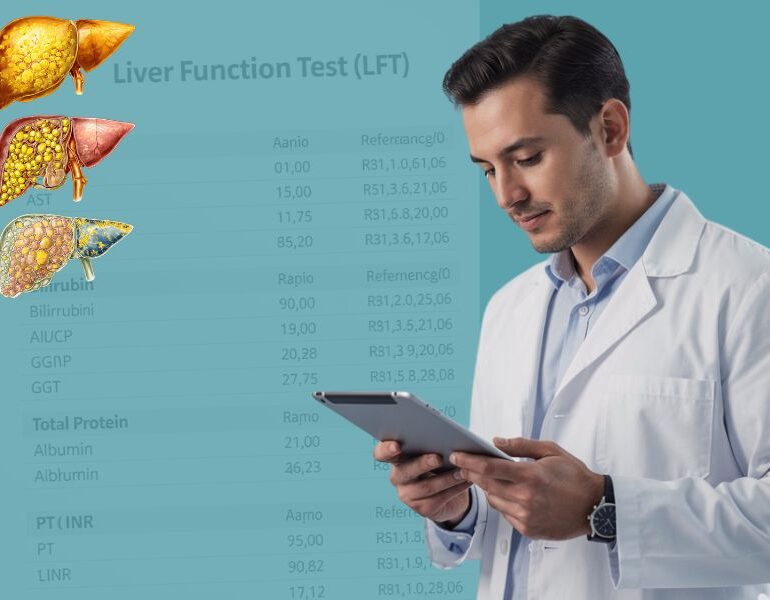 octor reviewing liver function test report