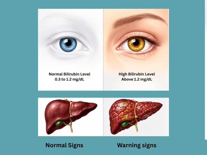 normal vs high bilirubin levels and jaundice 
