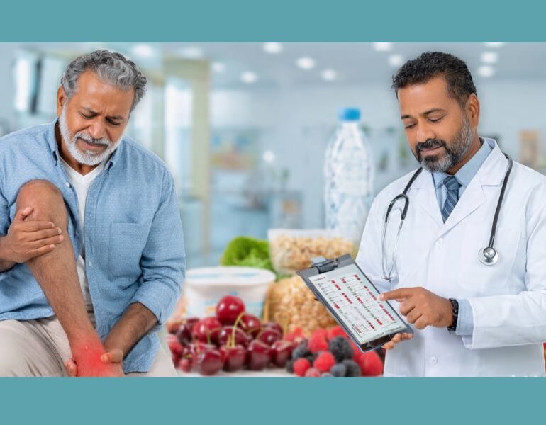 patient with joint pain caused by high uric acid