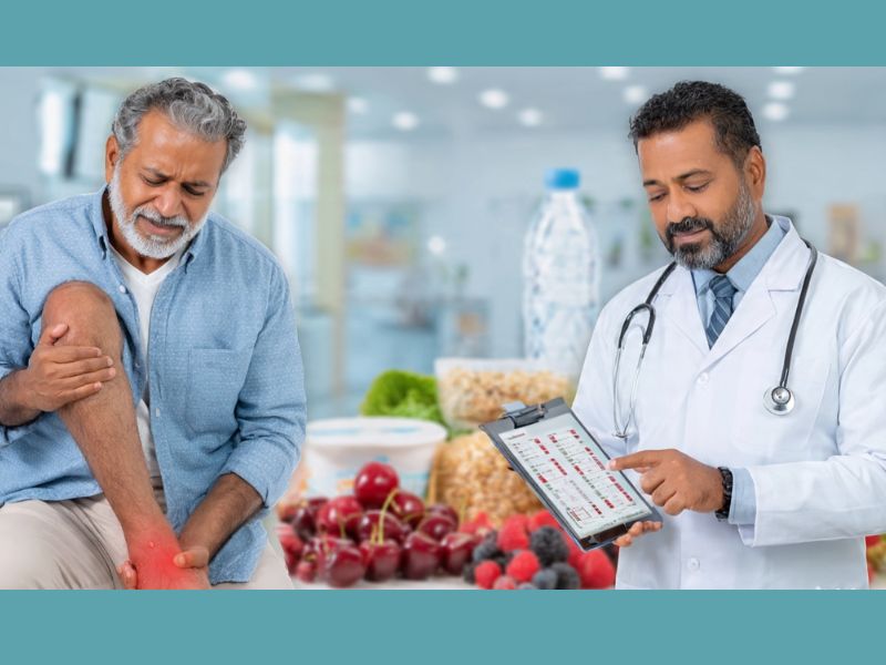 patient with joint pain caused by high uric acid