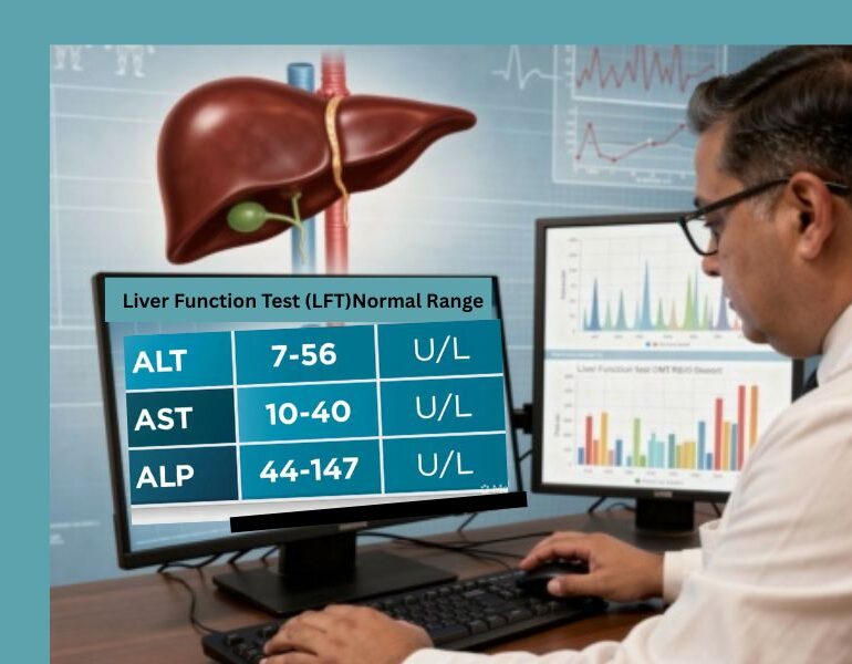 doctor reviewing liver function test normal range and liver enzyme values