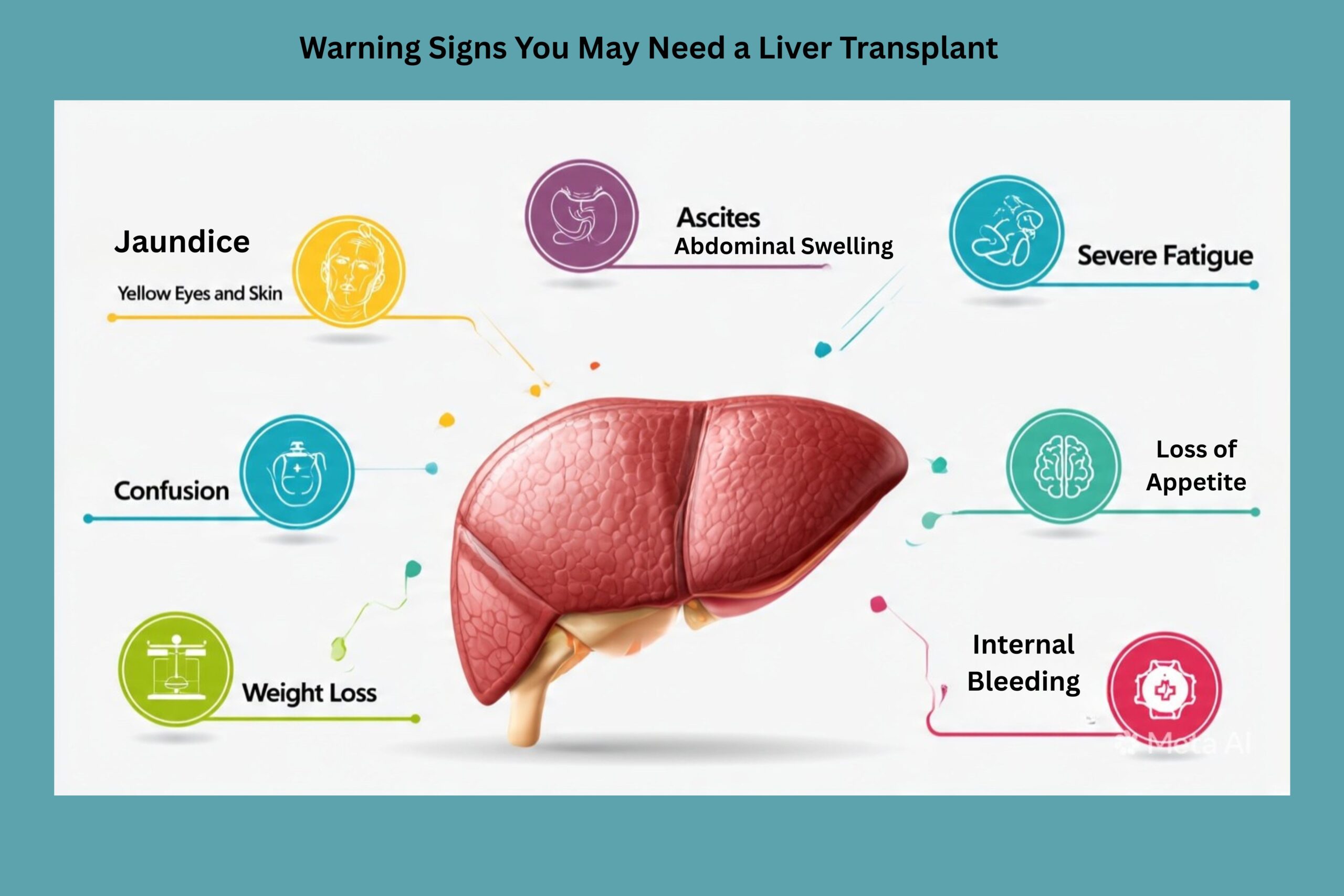 warning signs that may indicate the need for a liver transplant including jaundice ascites severe fatigue confusion loss of appetite weight loss and internal bleeding
