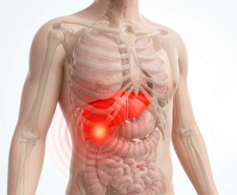 location of liver pain in the upper right abdomen