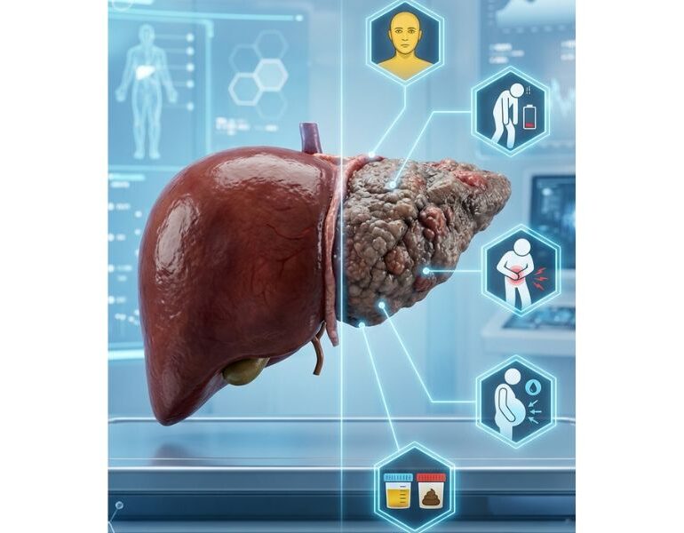 healthy liver and damaged liver comparison showing warning signs of liver disease